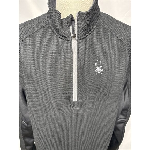Spyder Men’s XXL 1/4 Zip Waffle-Knit Fleece Pullover Black Grey Shirt 2XL - Picture 2 of 9